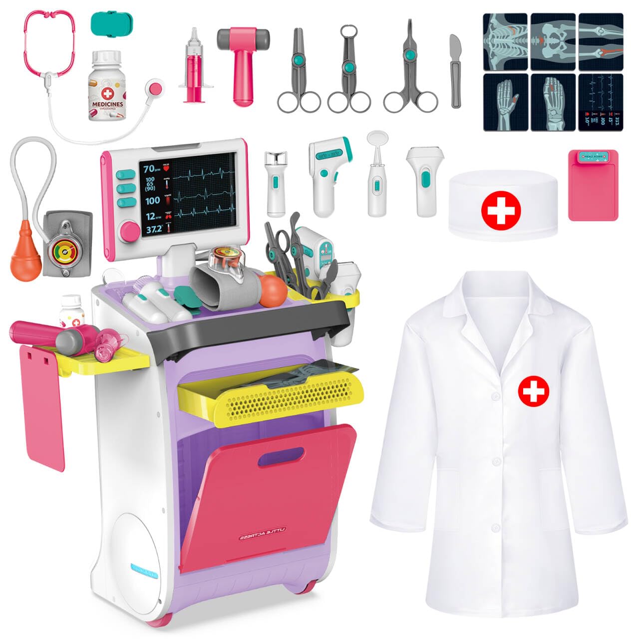 deAO Doctor Kit cart on wheels for mobile pretend visits