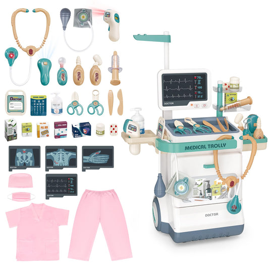 DeAO Doctor Kit for Toddlers in pink with cart, ideal for imaginative role play