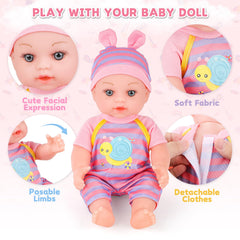 deAO doll accessories 12pcs—comprehensive set for feeding, changing, and caring routines