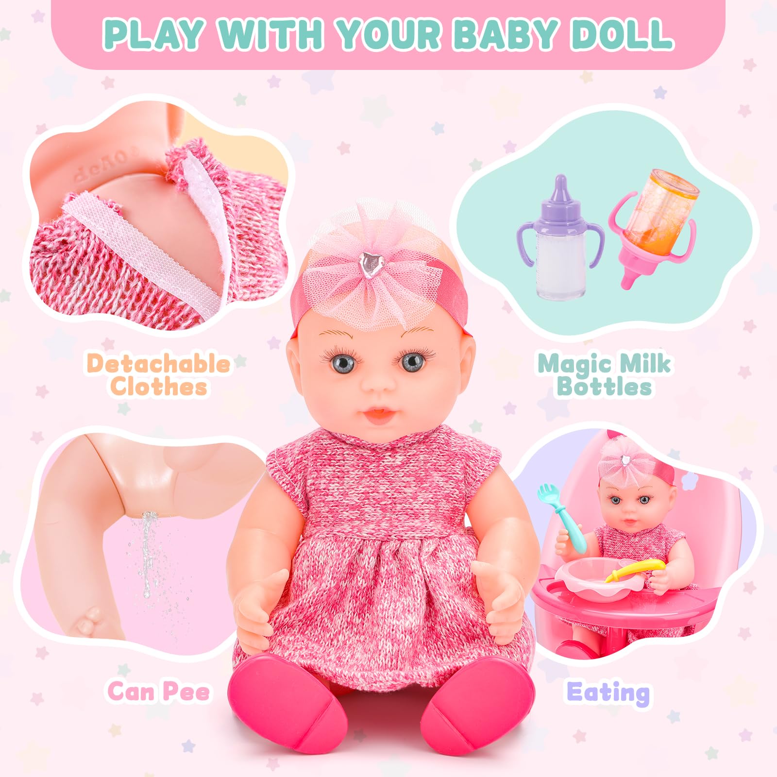 deAO doll feeding and diaper care set supports nurturing role-play.