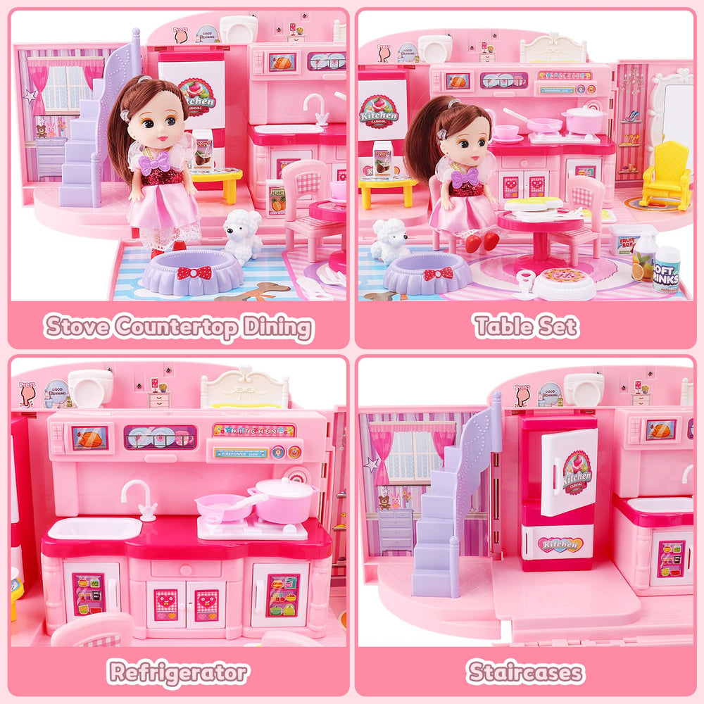 deAO doll house with light and music enhances bedtime or play ambience.
