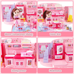 deAO doll house with light and music enhances bedtime or play ambience.