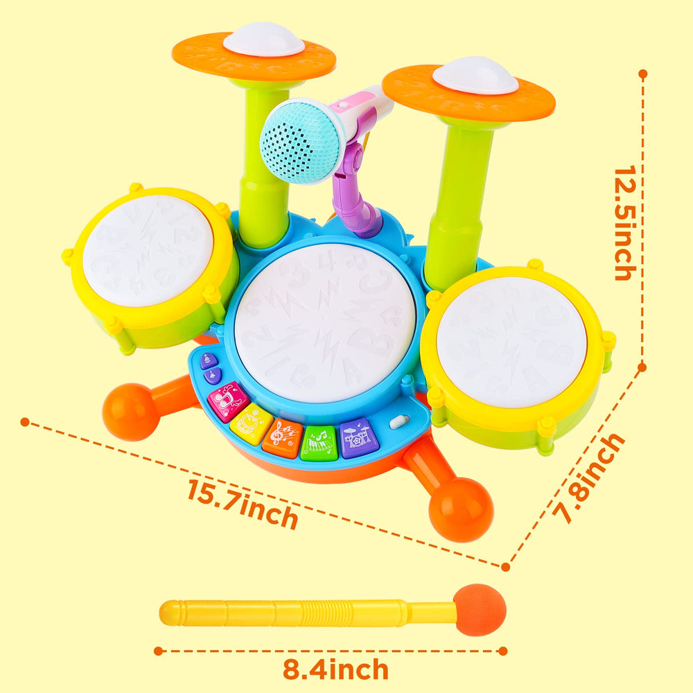 Durable ABS plastic construction of deAO drum set withstands energetic play.