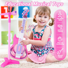deAO electric guitar toy for kids with bright colors encourages tactile, hands-on learning.