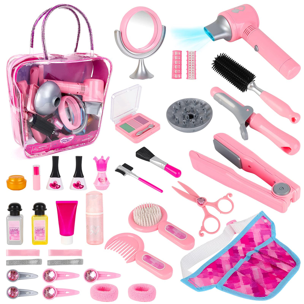 deAO hair salon toys 35-pcs kit for imaginative styling and fine motor practice.