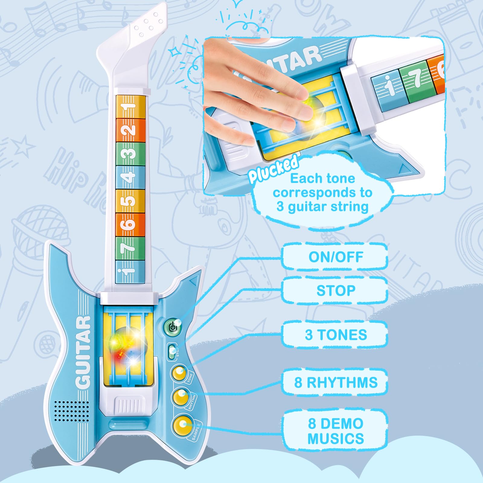 deAO Kids microphone with speaker blue highlights interactive karaoke moments