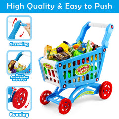 deAO Kids Shopping Cart blue with vegetables aids creative play