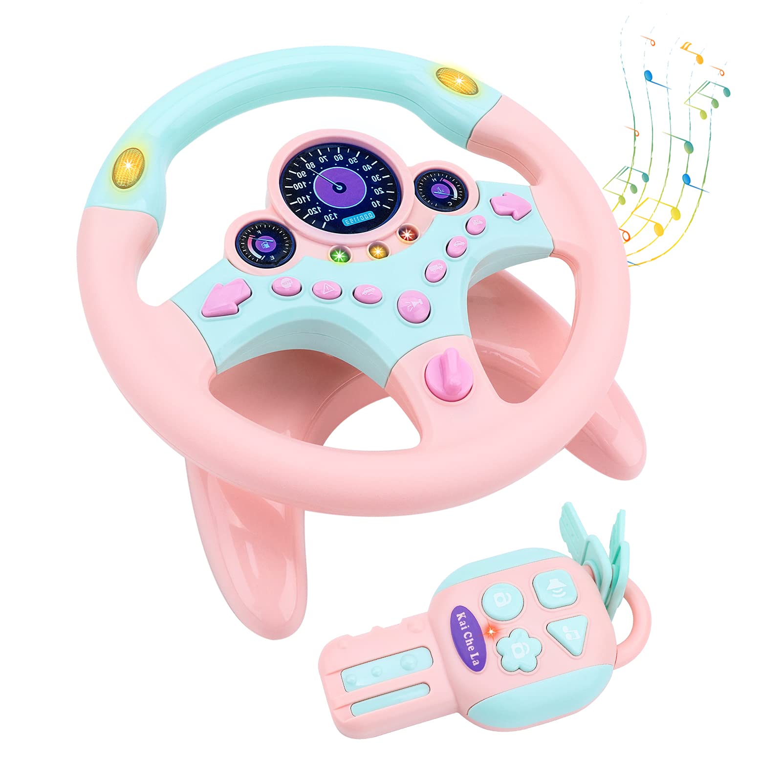 deAO Kids steering wheel backseat pink for immersive in-car entertainment