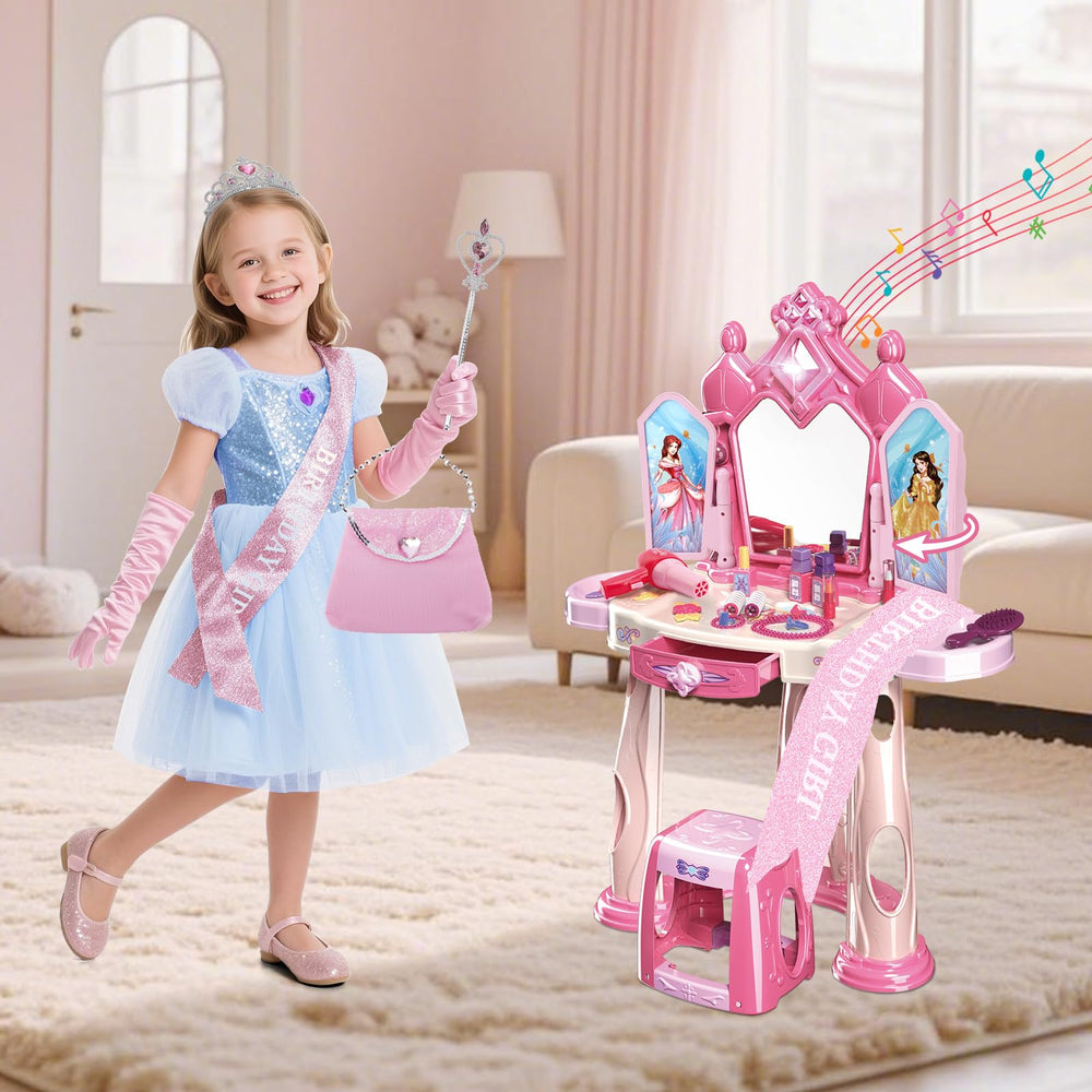 deAO Kids Vanity Table and Chair set for pretend makeup and dressing