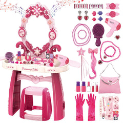 deAO Kids Vanity Table with Mirror and Lights for imaginative pretend play and grooming skills