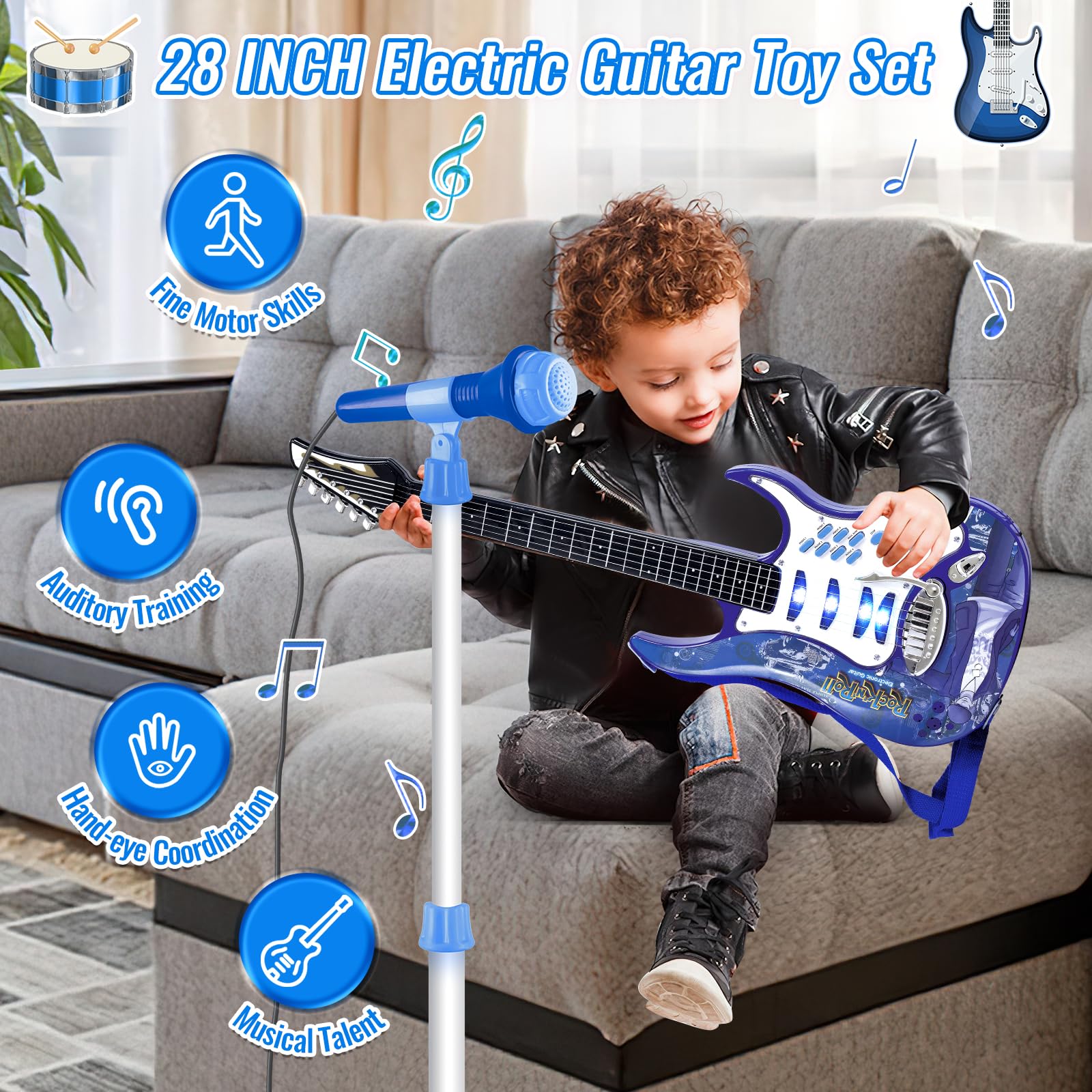 deAO microphone with stand setup for pretend performances and singing