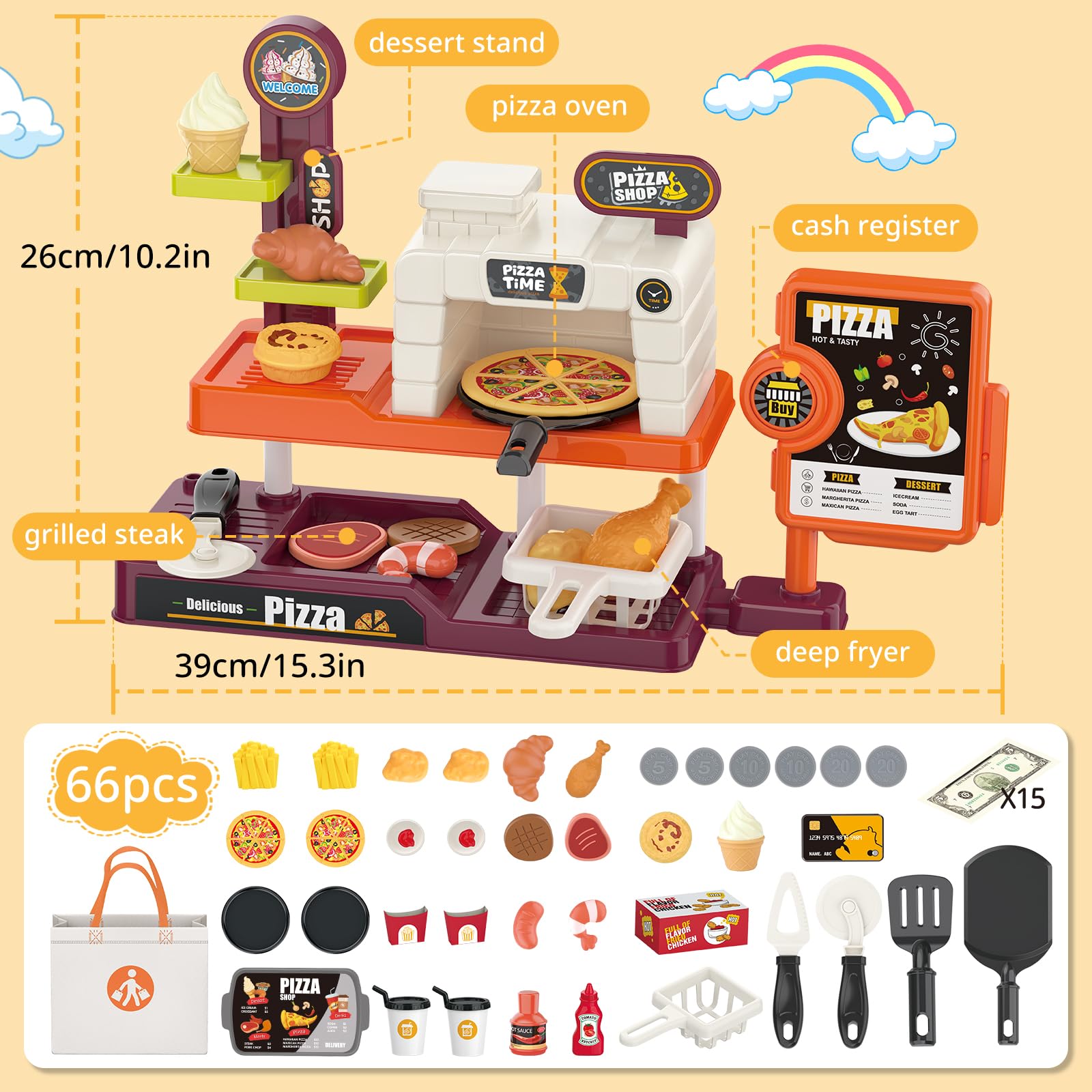 deAO pizza play set fries piece highlights quick-service dining pretend play scenarios