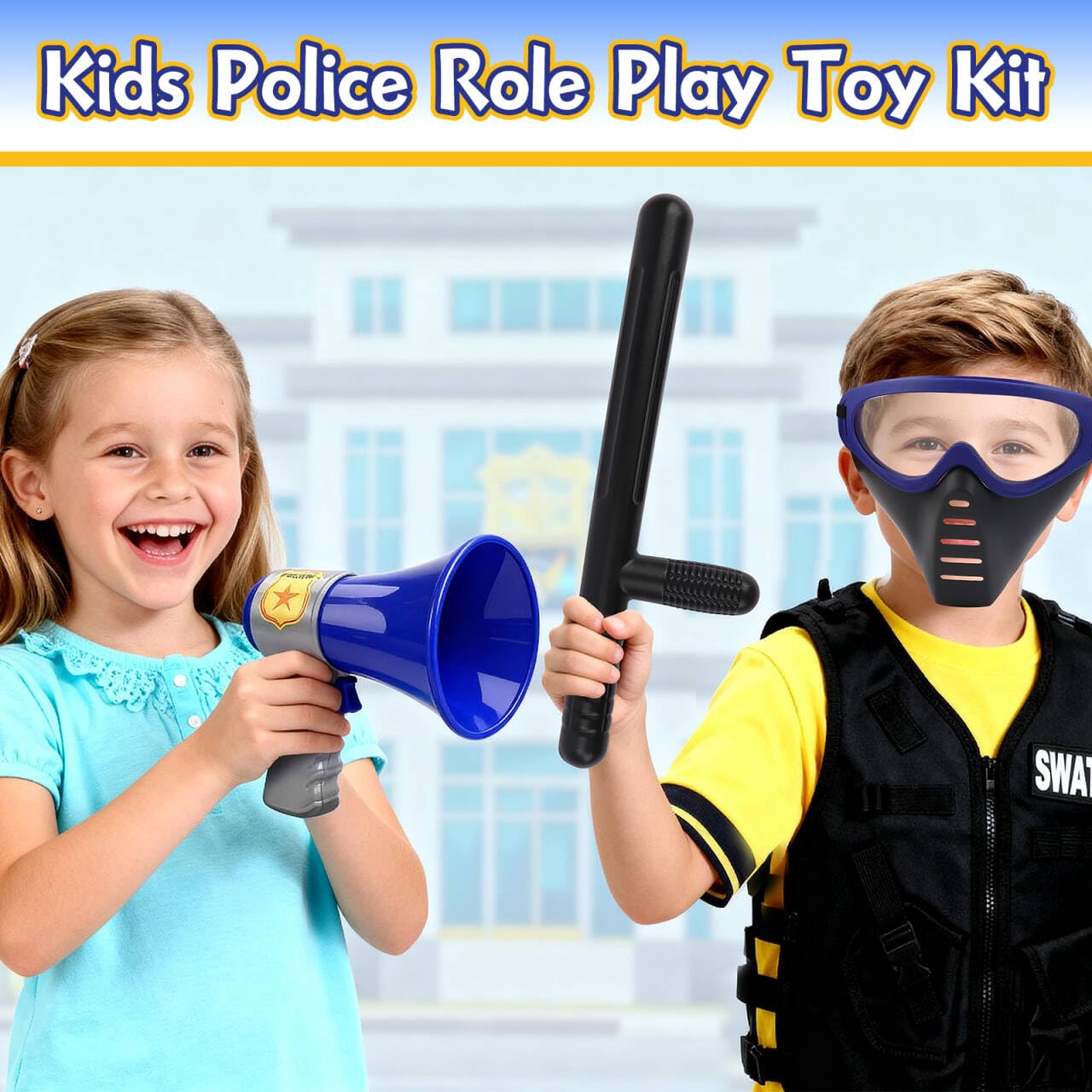 deAO Police Officer Costume backpack: portable storage for all accessories.