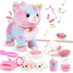 deAO remote-control plush cat walks and meows for engaging floor play.