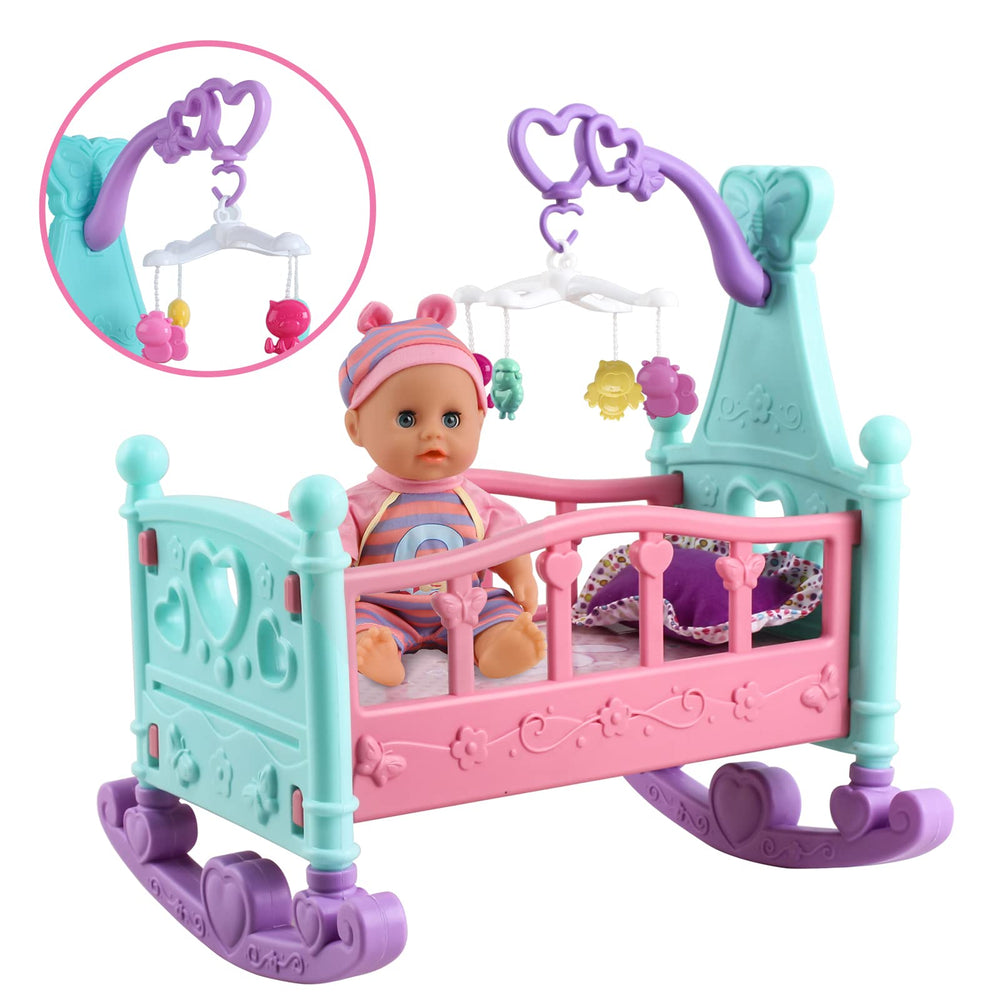deAO rocking crib and mobile add soothing visuals