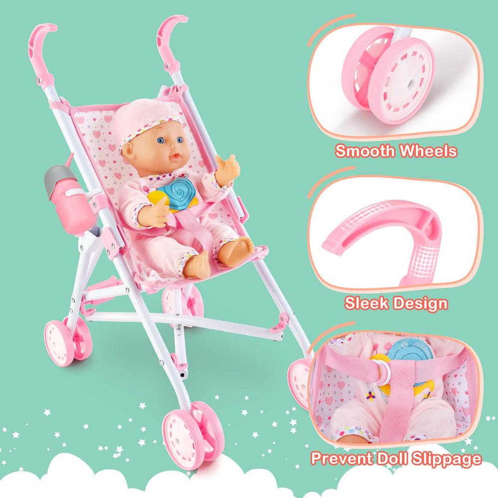 deAO 13-inch doll with removable clothes ready for dressing up and imaginative play.