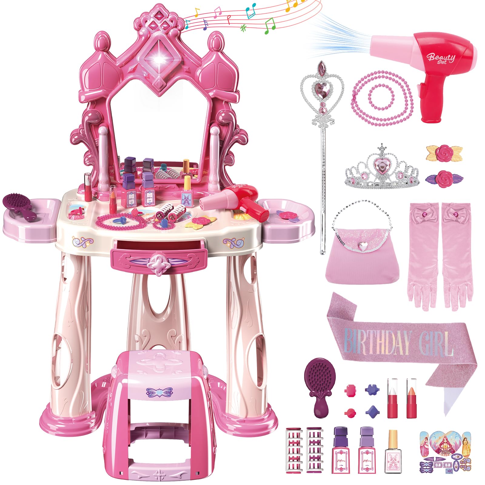 deAO toddler vanity dressing table with mirror for imaginative play and grooming