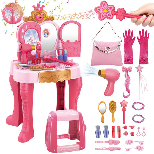 deao toddler vanity table with mirror and lights encourages imaginative dress-up play
