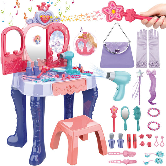 deAO toddler vanity table with mirror enhances pretend play and role-playing fun