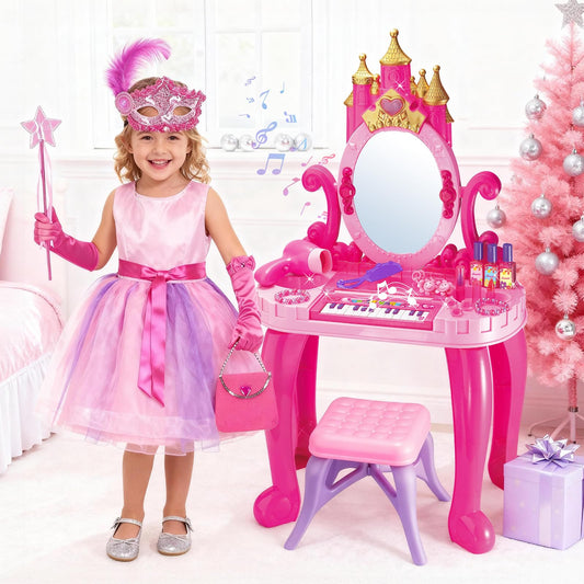 deAO vanity stool complements playtime and comfort during dress-up.