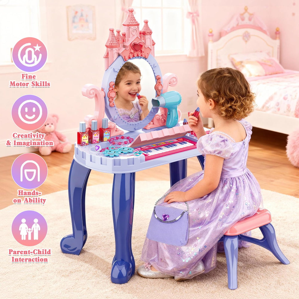 deAO 13-key toy piano enhances pretend makeup routines with music