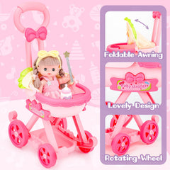 deAO twelve-inch doll and stroller set, durable materials for safe dress-up play
