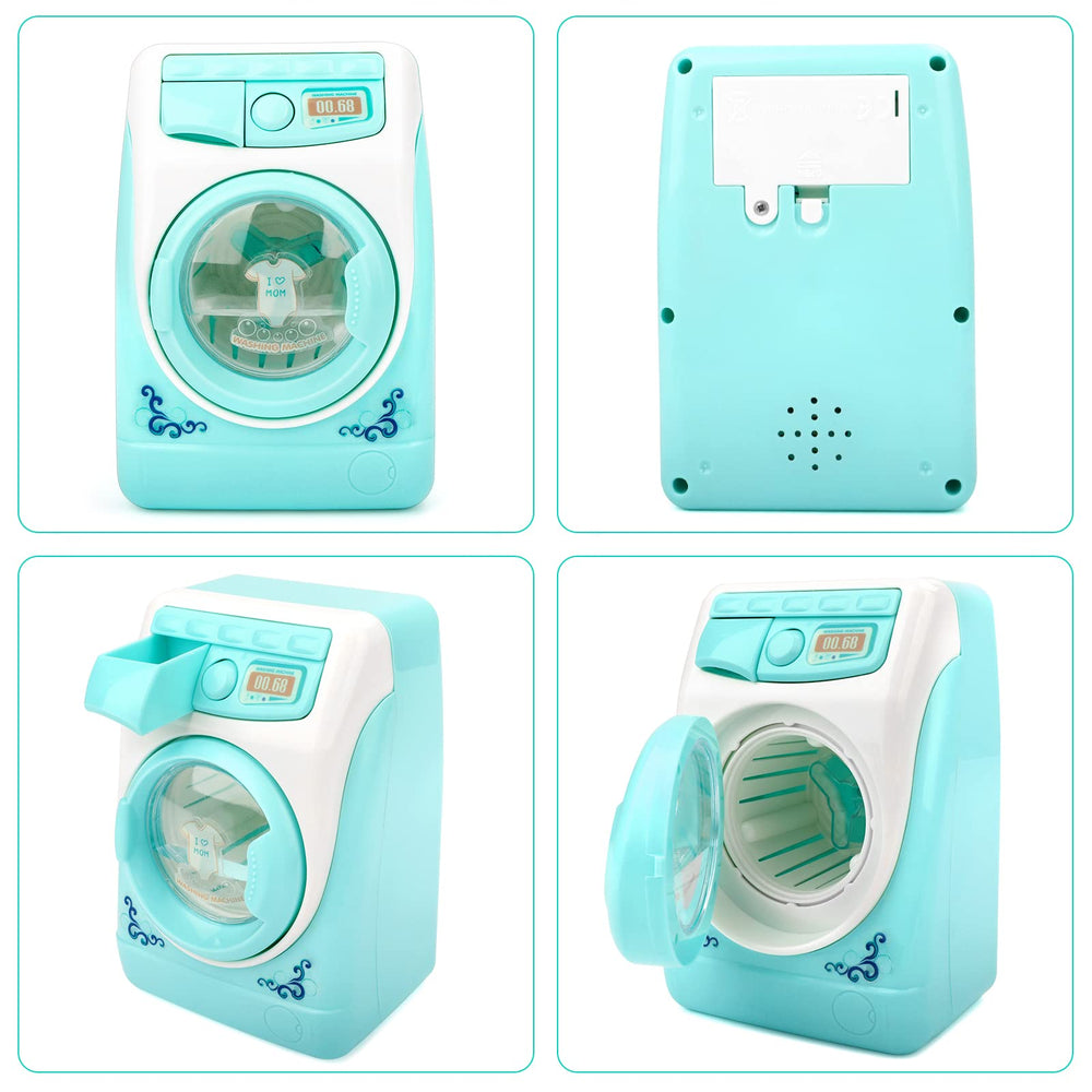 deAO washing machine toy fits dollhouse setups for immersive household play.