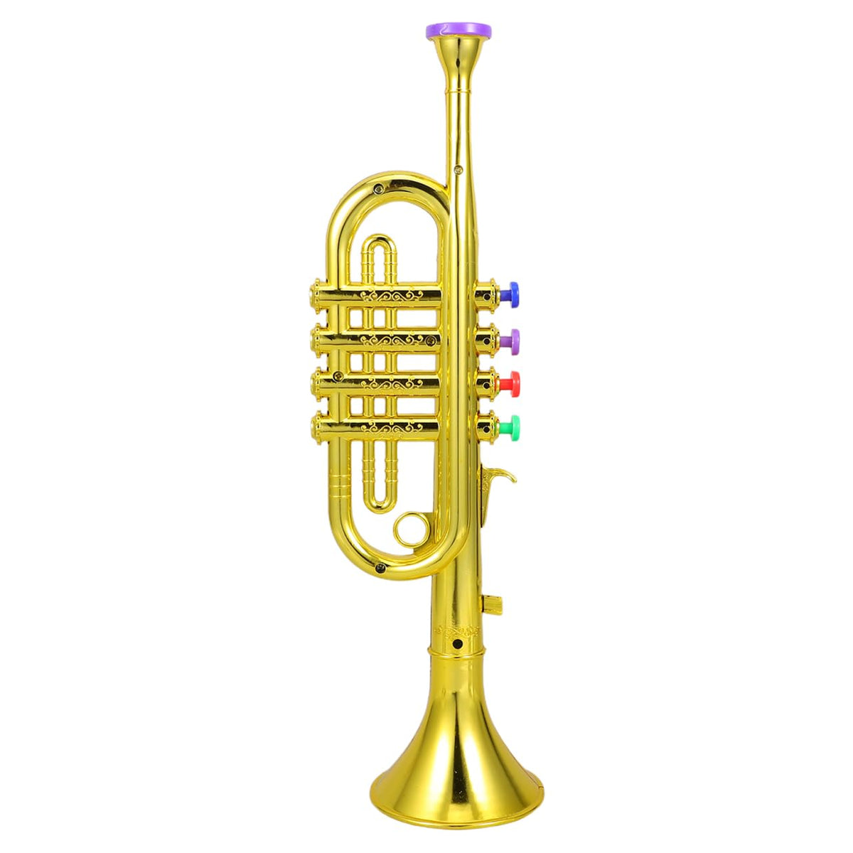 DEARMAMY plastic trumpet toy with four color-coded keys for easy learning.