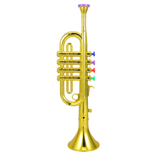 DEARMAMY plastic trumpet toy with four color-coded keys for easy learning.