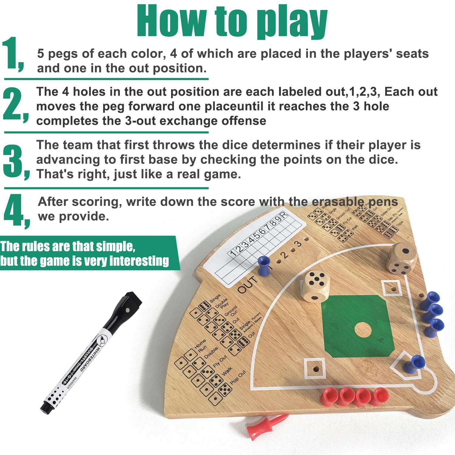 Deartisan Baseball Board Game detailed finish offers a smooth, splinter-free surface