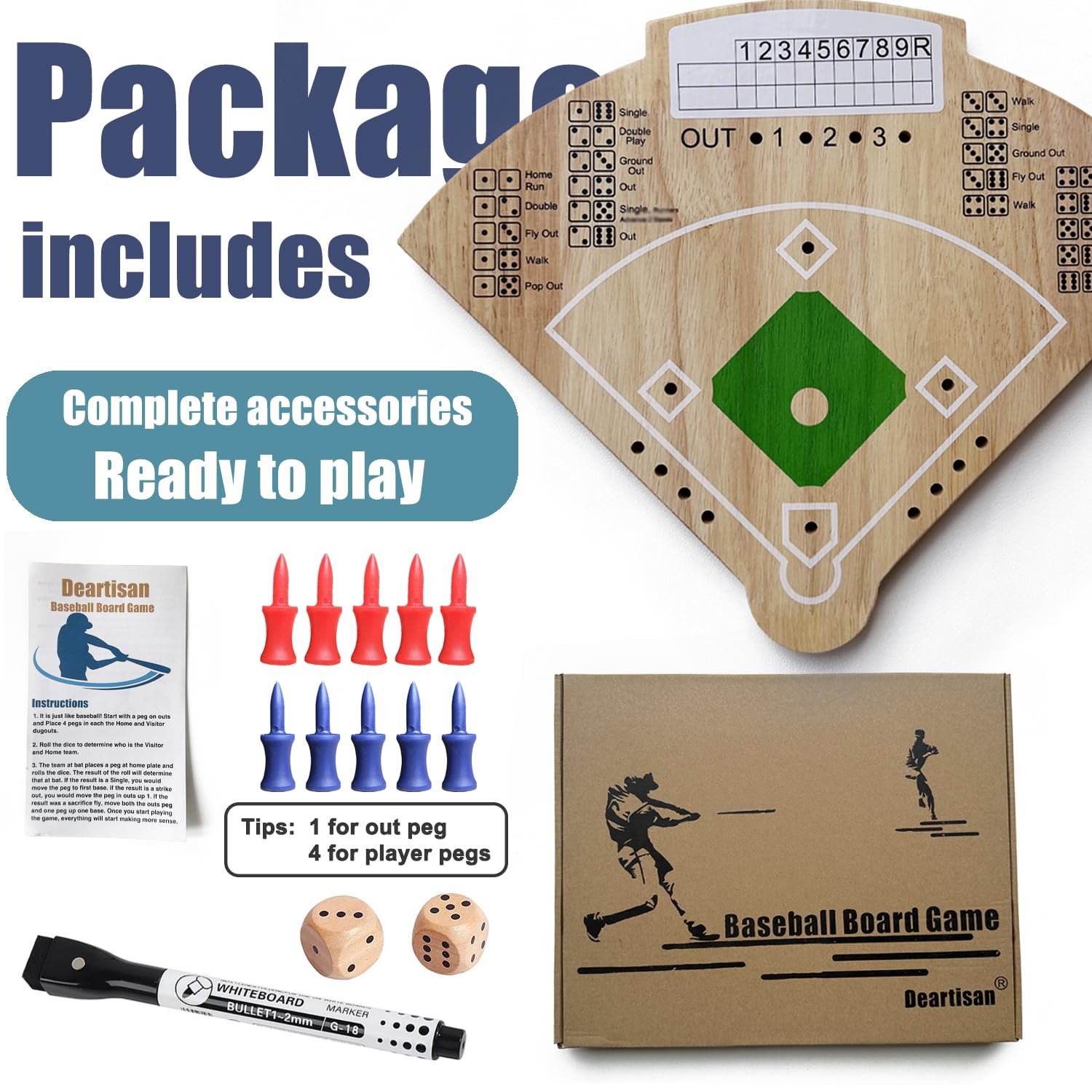 Deartisan Baseball Board Game includes all accessories for immediate play