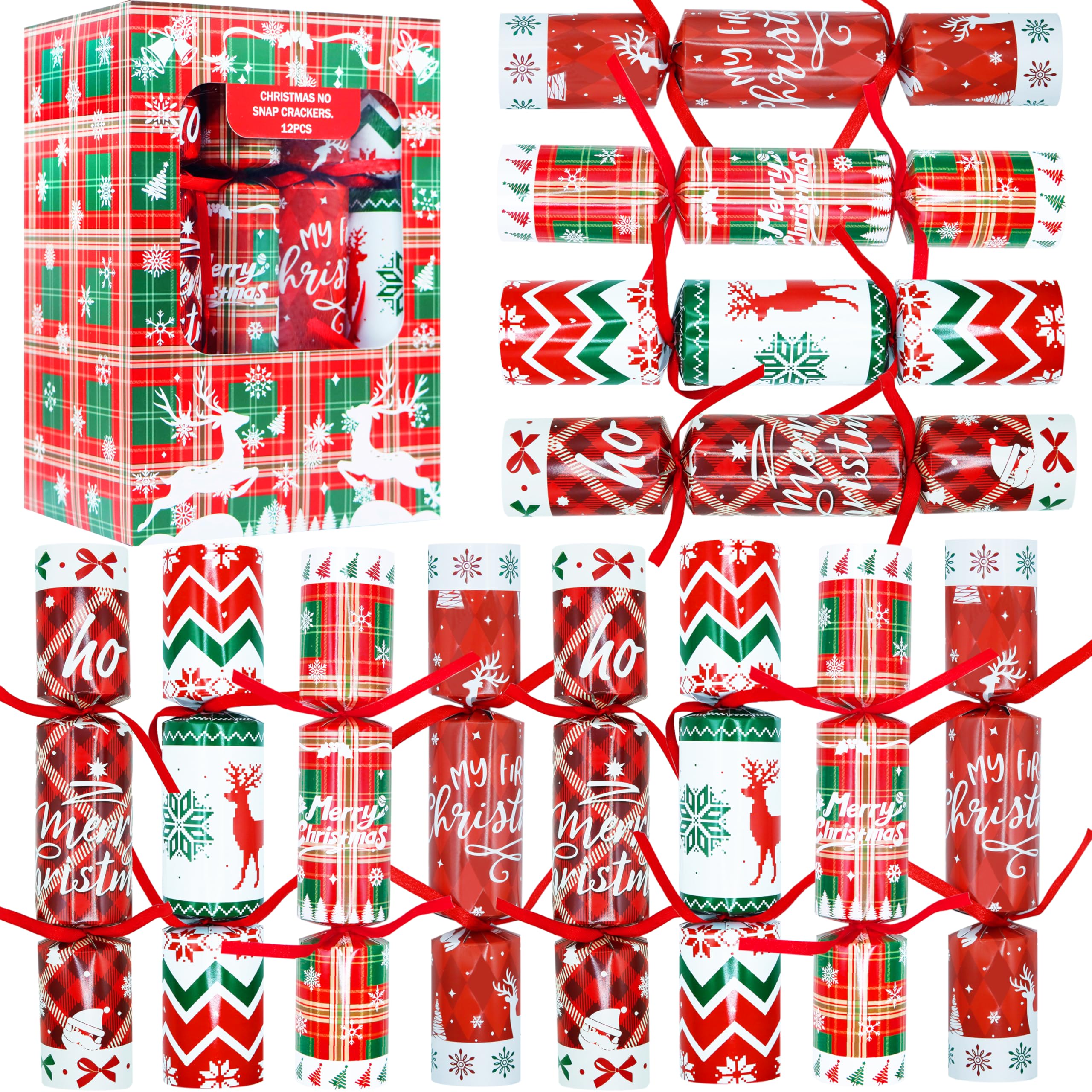 Decodinli Christmas crackers with hats inside offer festive table decor and laughter.