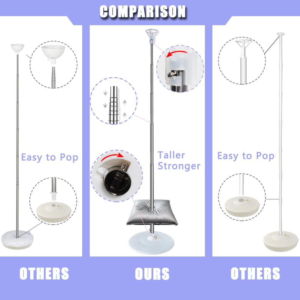 Decojoy 7 ft telescoping arch stands provide sturdy bases for safe displays.