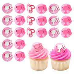 DecoPac Barbie silhouette cupcake rings 24-pack add festive flair to treats.