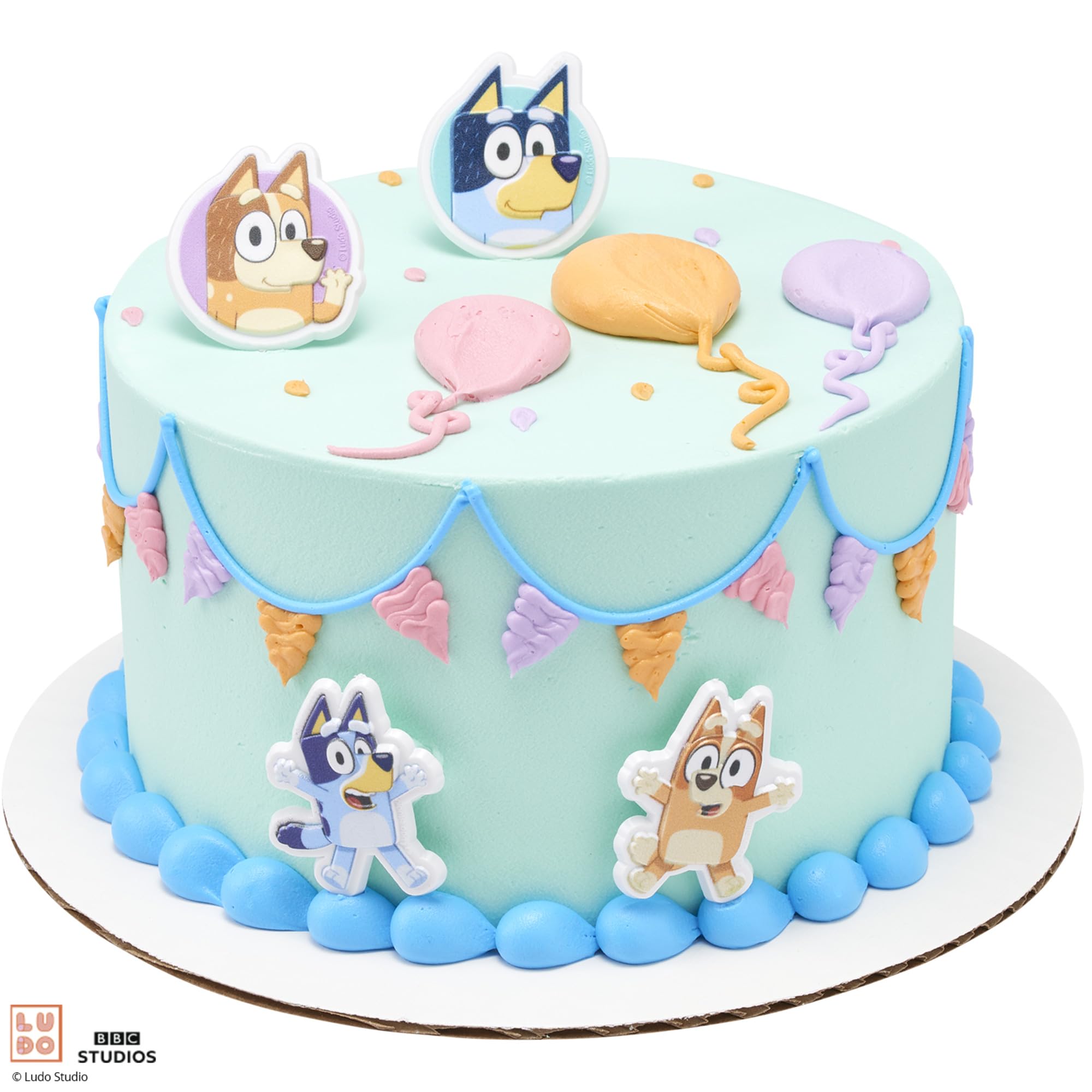Rings help create a cohesive Bluey-themed dessert table at parties