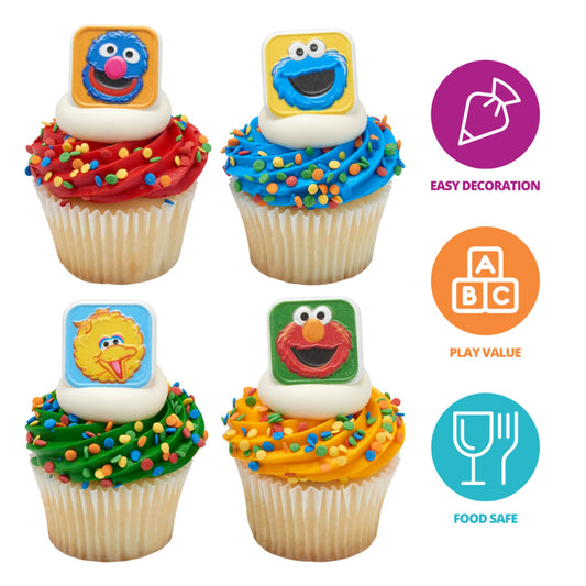 DecoPac Sesame Street rings featuring Big Bird, ideal for birthday cupcakes.