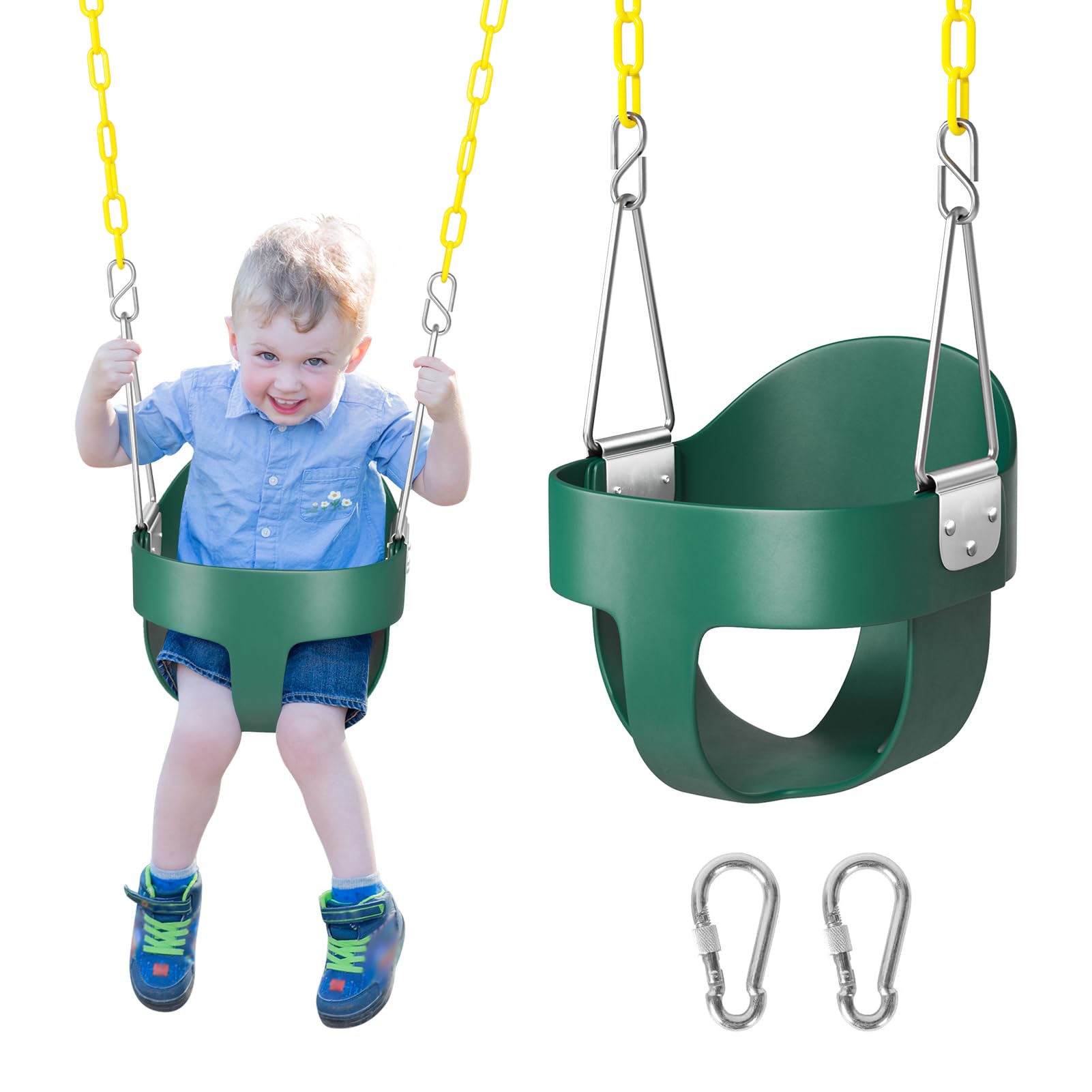 DECORLIFE toddler swing bucket seat offers secure back support for outdoor play.