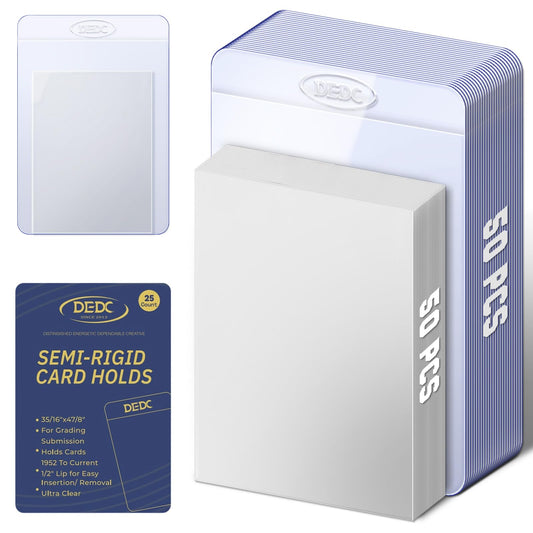 DEDC 100 bulk pack top-loader sleeves protect and display trading cards clearly.