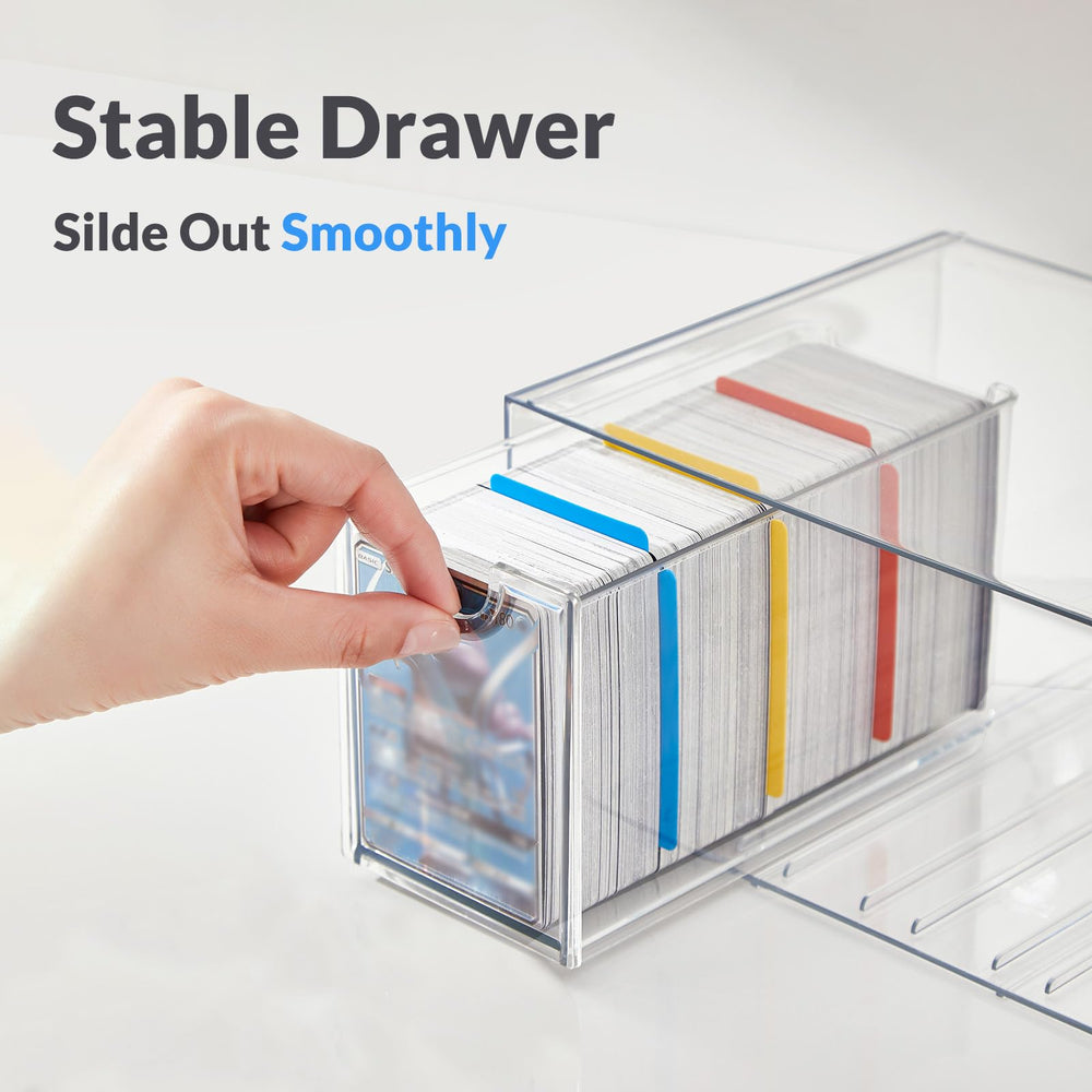 DEEIF clear drawers offer instant visibility for sleeved cards and protected collections.