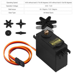 Coreless motor with ball bearings ensures smooth servo operation.