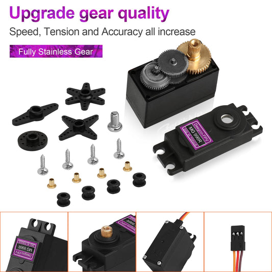 Six-pack MG996R servos ready for installation in RC builds.