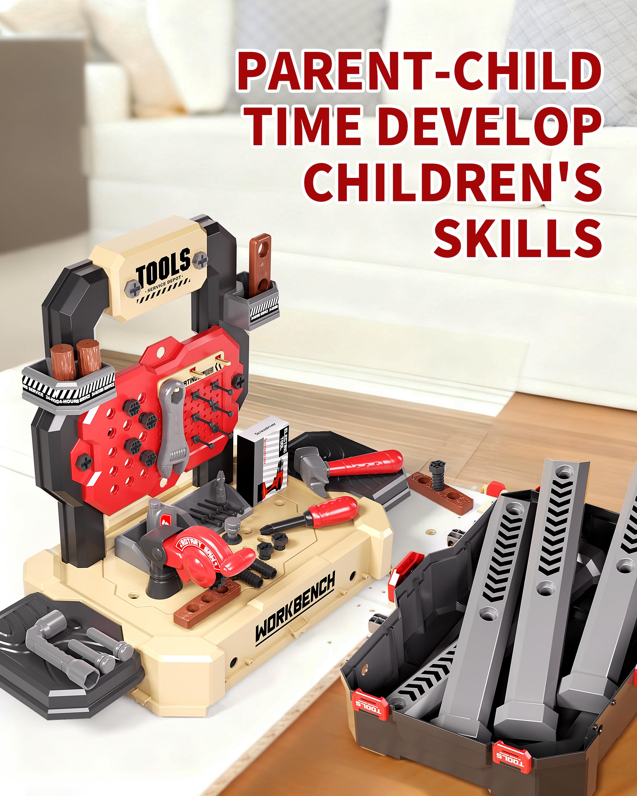 Deejoy hand saw, pliers, and wrenches for safe pretend repairs.