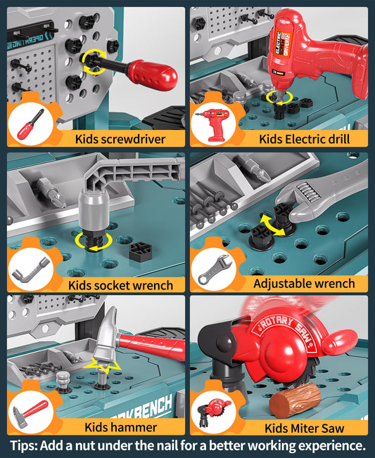 Deejoy drill with bits for realistic tool experiences for kids