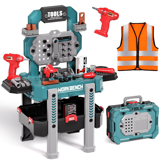 Deejoy Kids tool bench with drill improves fine motor skills during pretend play