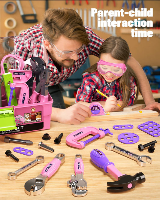 Deejoy pink electronic drill simulates real sounds for engaging pretend play.