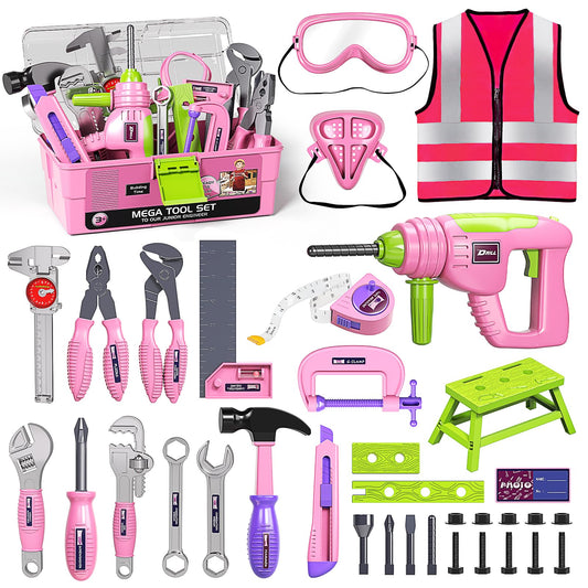 Deejoy pink toolbox with tools, encouraging imaginative play and early fine motor skills.