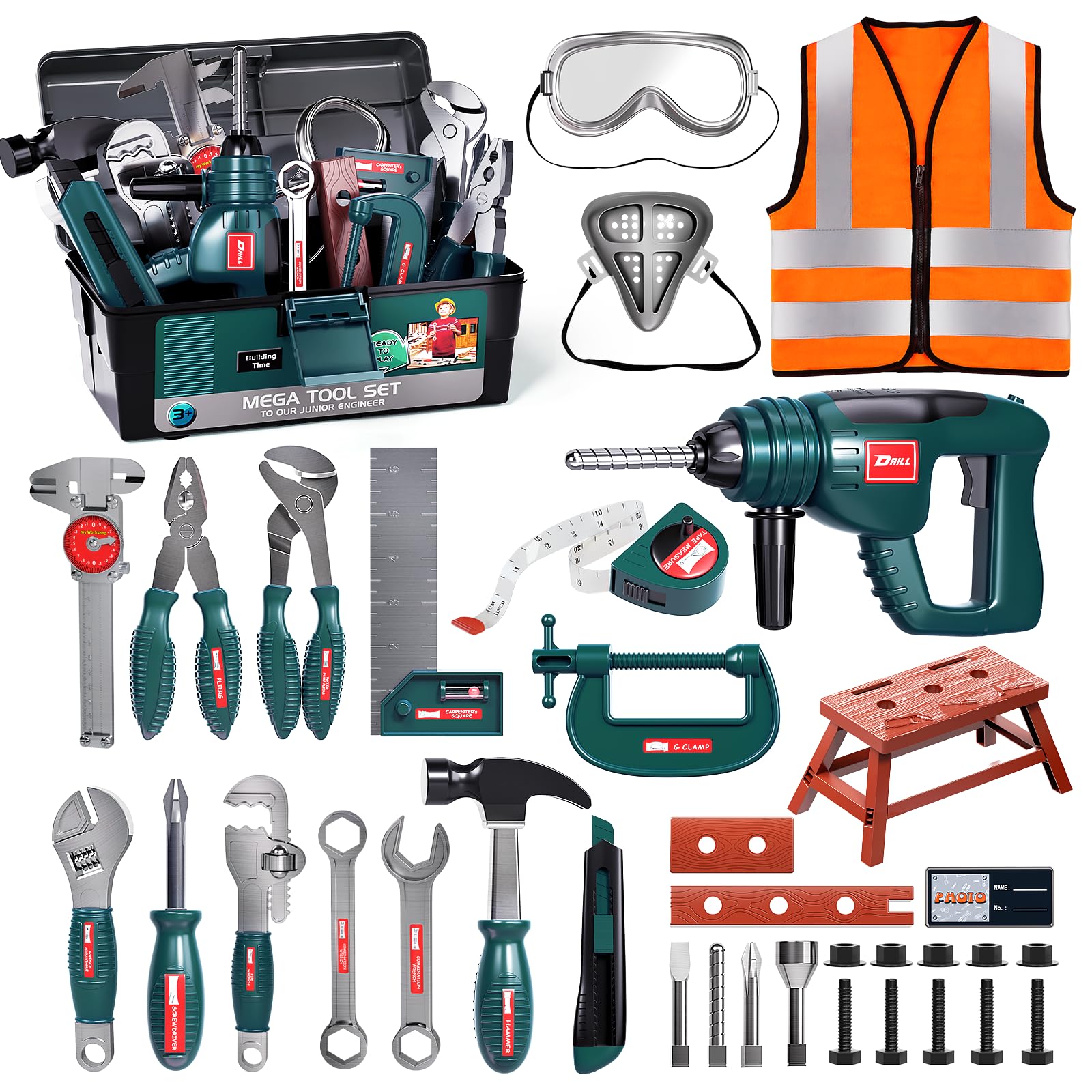 Deejoy toolbox green for organized pretend play