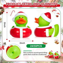 Deekin Christmas green 2-inch rubber duck set on a table.