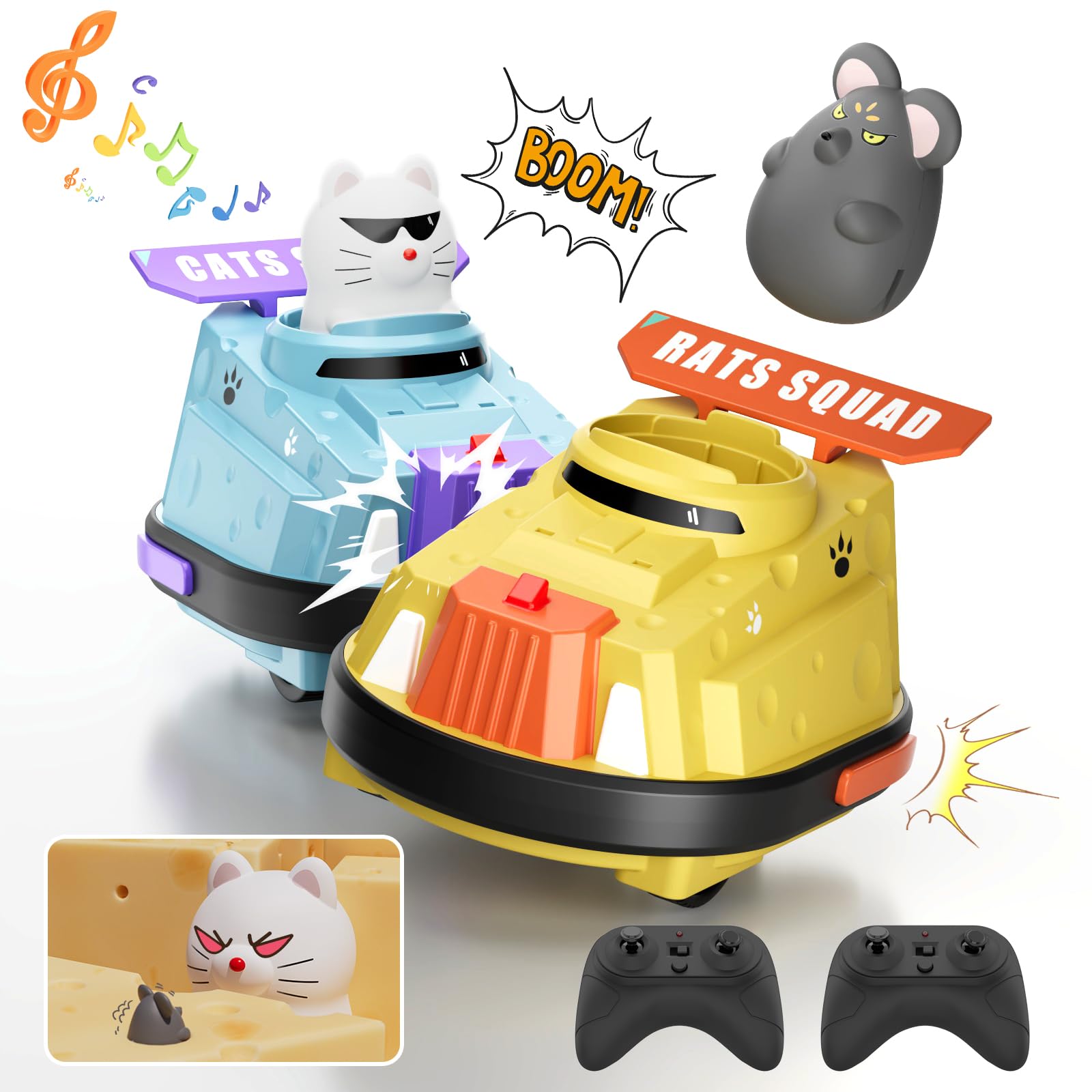 deependo 2-pack RC bumper cars with cat and mouse themes, ideal for social play.