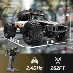 DEERC 1:10 RC Monster Truck lights on for night driving
